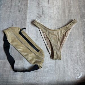 Triangl Swimwear Gold Bikini and Fanny Pack